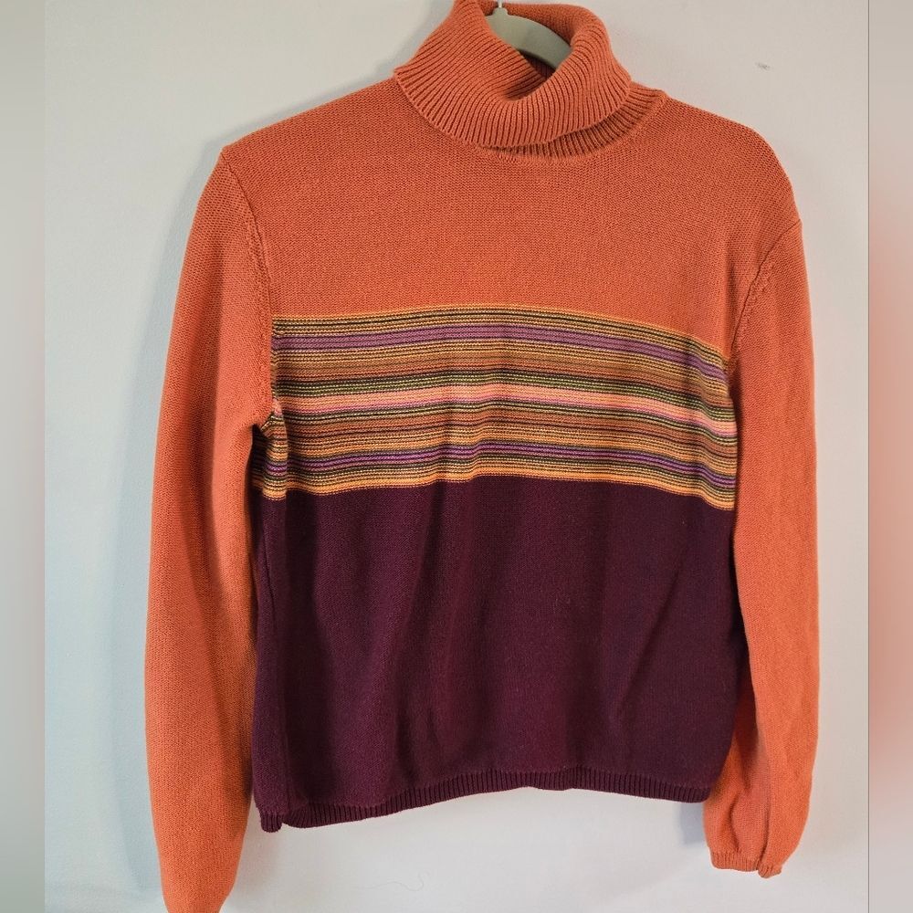 VTG Jones Wear Sport Striped Turtleneck Sweater XL 100% Cotton